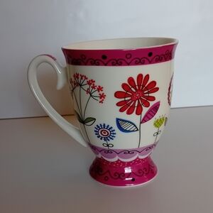 Shabby Chic Bone China Floral Pink and White Pedestal Mug
